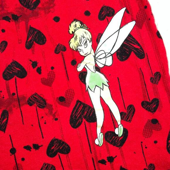 Disneys Tinker Bell Womens Pajama Lounge Pants Capris Red Black Heart Print 2X - Picture 7 of 11